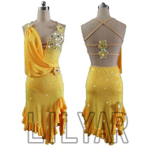New Latin dance competition clothing yellow performance clothing three-dimensional cutting custom female adult performance clothing irregular dance skirt