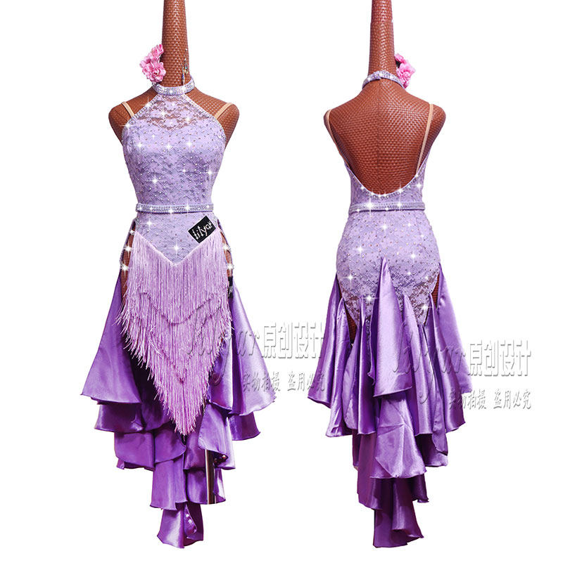 Le Lie Jardin dance dress Conserve performance clothes Purple Lace High Opening Fork Sleeveless Backflow Suddance Dress