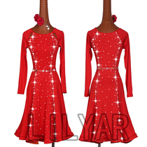 Childrens Latin dance competition clothes costume performance clothes adult womens custom childrens red flash drill long sleeve