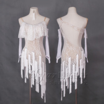 New Latin dance performance Womens Professional competition clothes costume White black lace tassel skirt