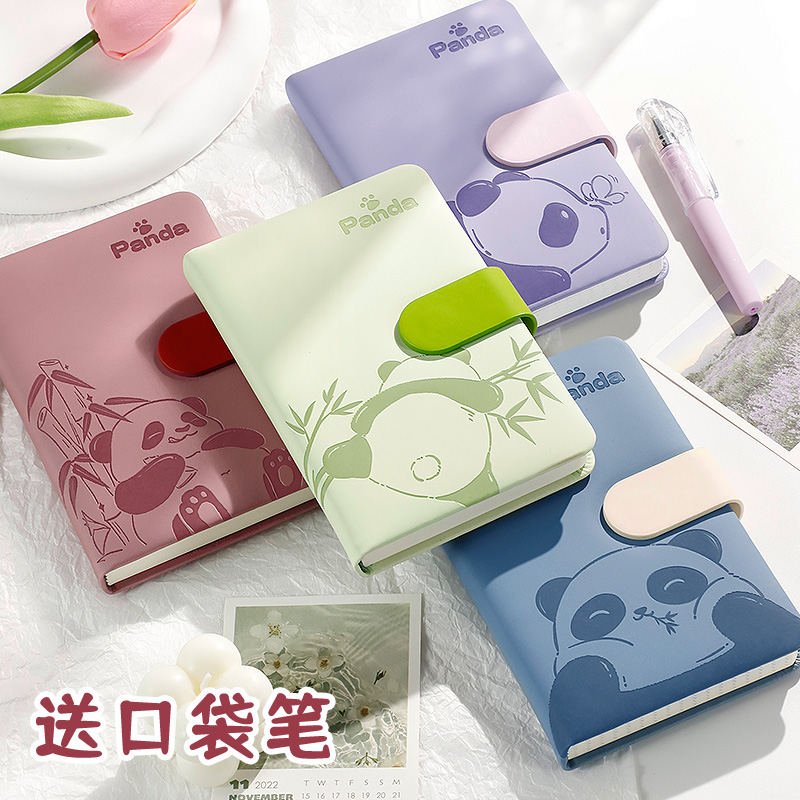 パンダバックル小型ノートポータブルポケットブックミニノート小型高価値グリッドかわいい日記2024新しいメモノートブック小型ノートポータブル