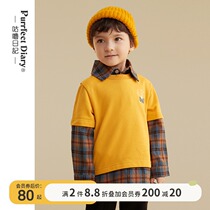 Guru diary children plaid shirt fake two men and women Baby Baby contrast color knit shirt 2021 New in autumn