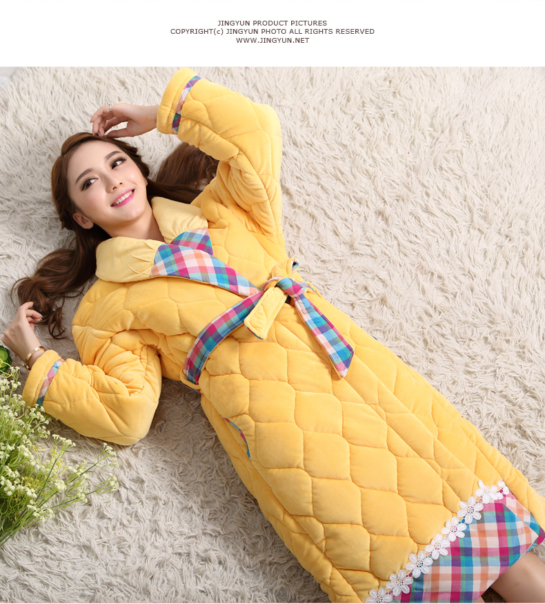 Áo nỉ lông cừu có lông bông nữ mùa đông dày 3 lớp dày Hàn Quốc ngọt ngào dễ thương áo ấm cotton áo choàng tắm quần áo ngủ