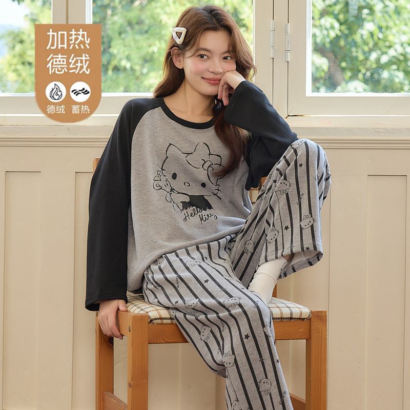 Thin Velvet Pajamas for Women, Autumn and Winter New Style, Long-Sleeved Brushed Velvet, Cartoon Cute Student Warm Home Wear Set