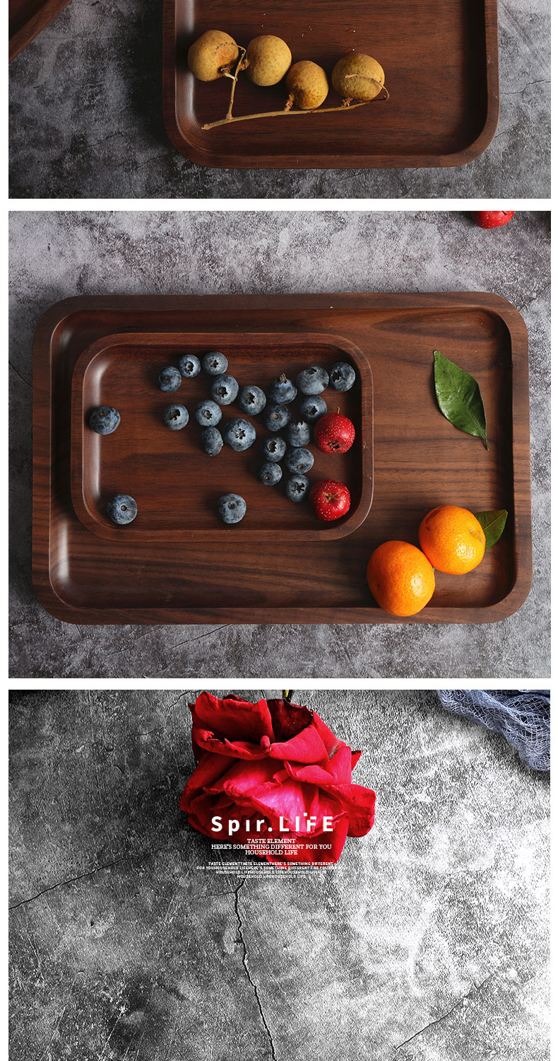 Black Walnut Wood Khay vuông Hộ gia đình Khay tròn Nhật Bản Gỗ rắn Trái cây Bánh mì Cup Toàn bộ Tấm gỗ - Tấm thìa gỗ
