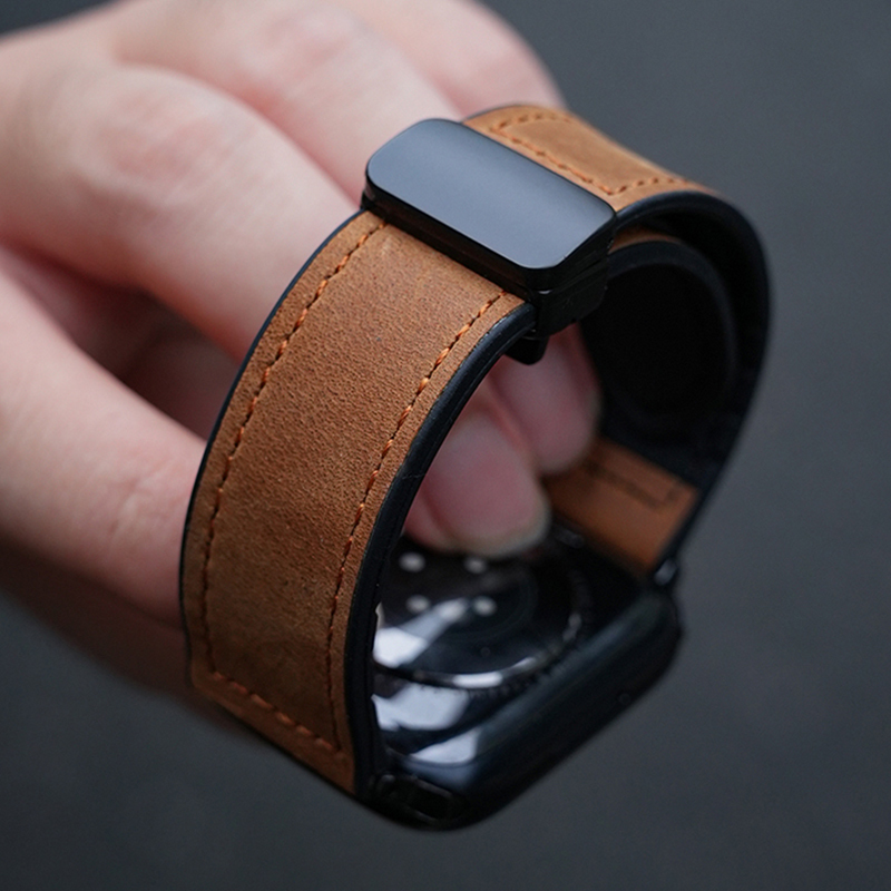 Suitable for Apple Watch 11, Apple Watch Strap, Crazy Horse Leather S11/S10 Magnetic Iwatch10 Watch Strap, Ultra 3Rd Generation Sports Se2 Cowhide Iwatchs Leather High-Grade Anti-Sweat