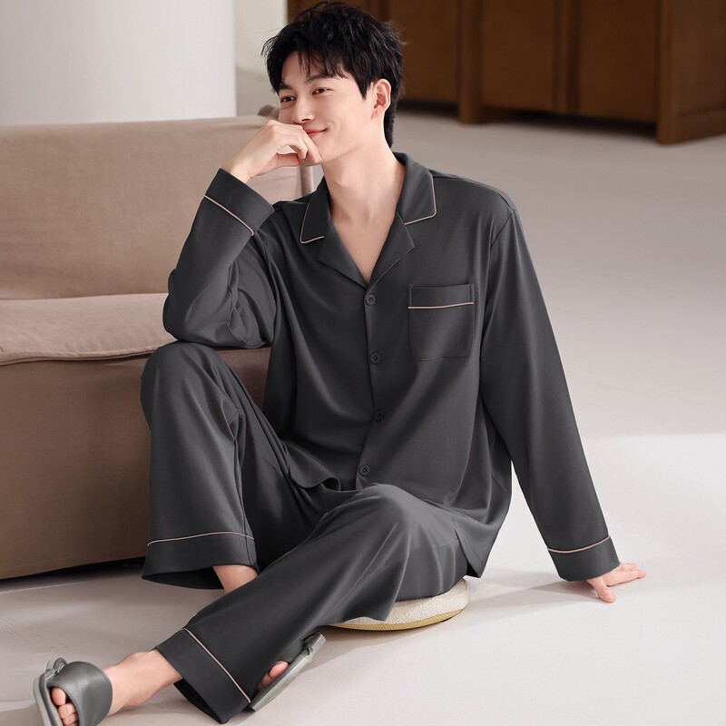 Off-Wixuk Pure Cotton Men's Pajamas 2026 Autumn New Style Trimmed Long-Sleeved Home Wear Set That Can Be Worn Outside Off-Wixuk Pure Cotton Men's Pajamas 2026 Autumn New Style Trimmed Long-Sleeved Home Wear Set That Can Be Worn Outside