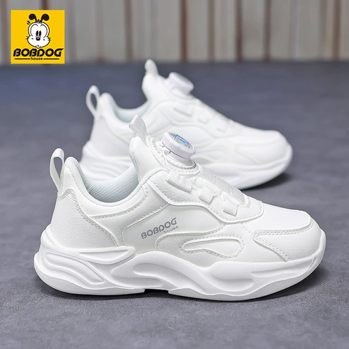 Детские белые туфли Babudou, спортивная обувь для мальчиков, весна-осень 2025, новая обувь для девочек начальной школы, водонепроницаемая кожаная обувь
