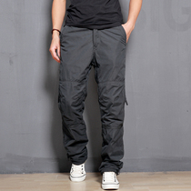 Broken code value warm cold resistant plus velvet thickened mens multi pocket overalls loose casual pants men plus velvet size