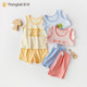 Tongtai vest suit summer sleeveless cotton baby girl summer thin baby clothes children's boys shorts