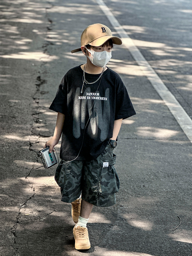 <!--童装男童夏装短袖套装2024新款大童儿童夏季痞帅气男孩休闲t恤潮T-->