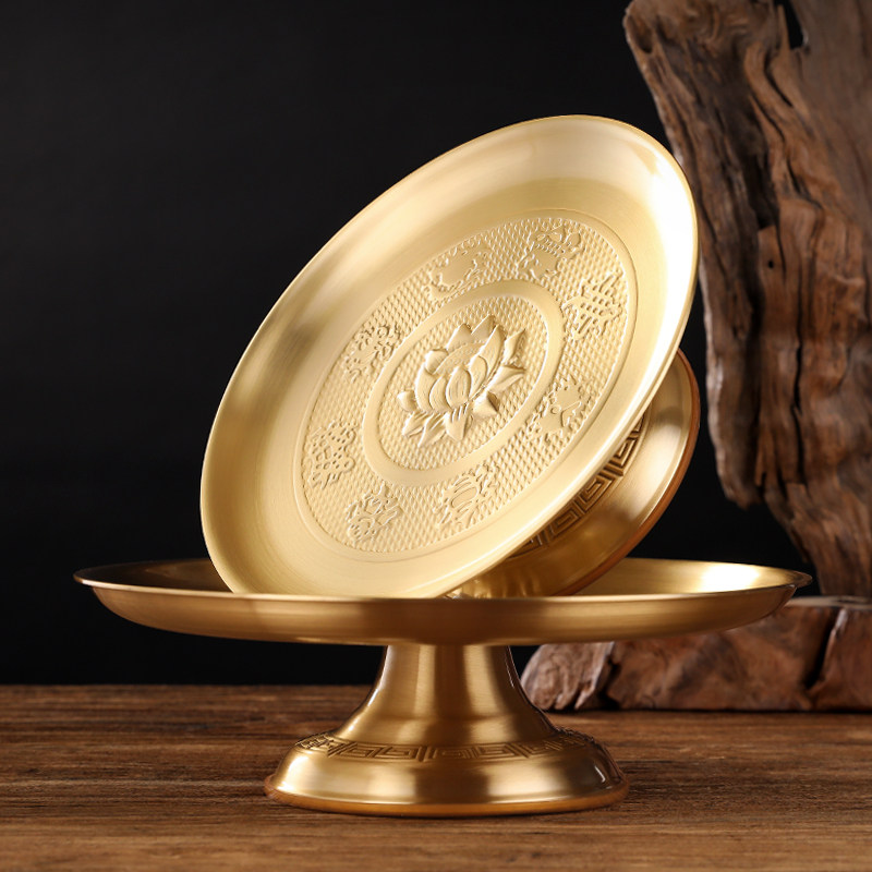 Pure copper household offering lotus offering fruit plate tribute plate God of wealth fruit plate Chinese ornaments various sizes 7 8 10 inches