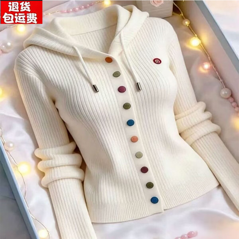 Long-Sleeved Knitwear 2026 New Style Loose Hooded Top Sweater Short Sweater Women's Versatile Plus Size