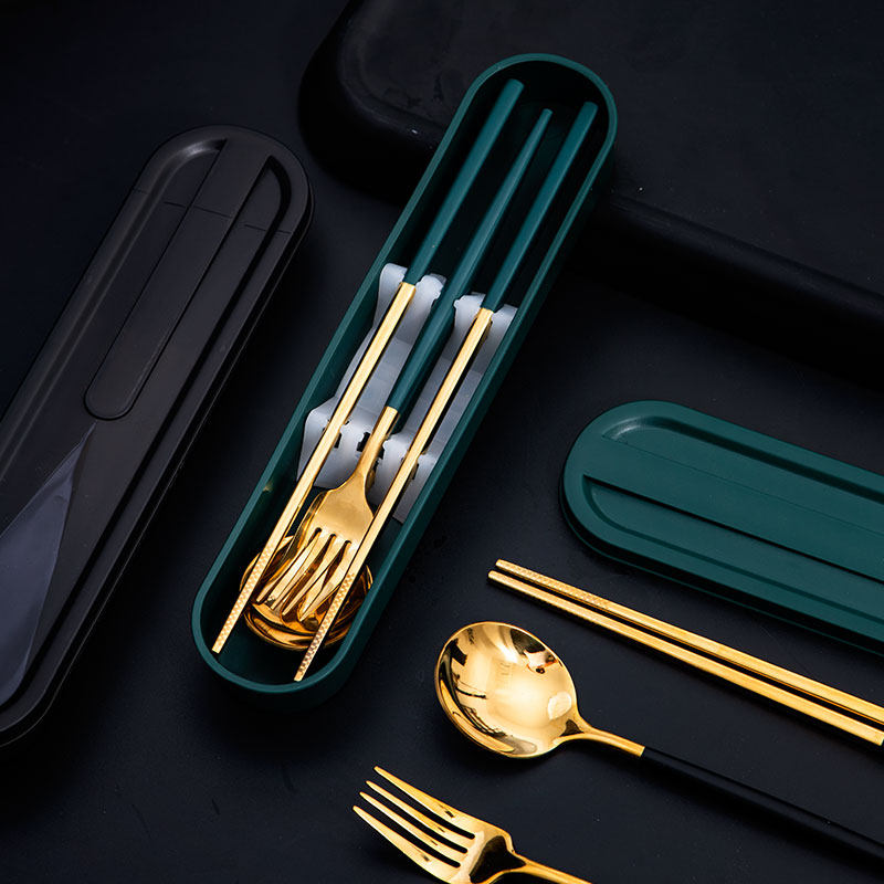 Portable chopsticks spoon stainless steel tableware three-piece set student single set fork set office workers for one person