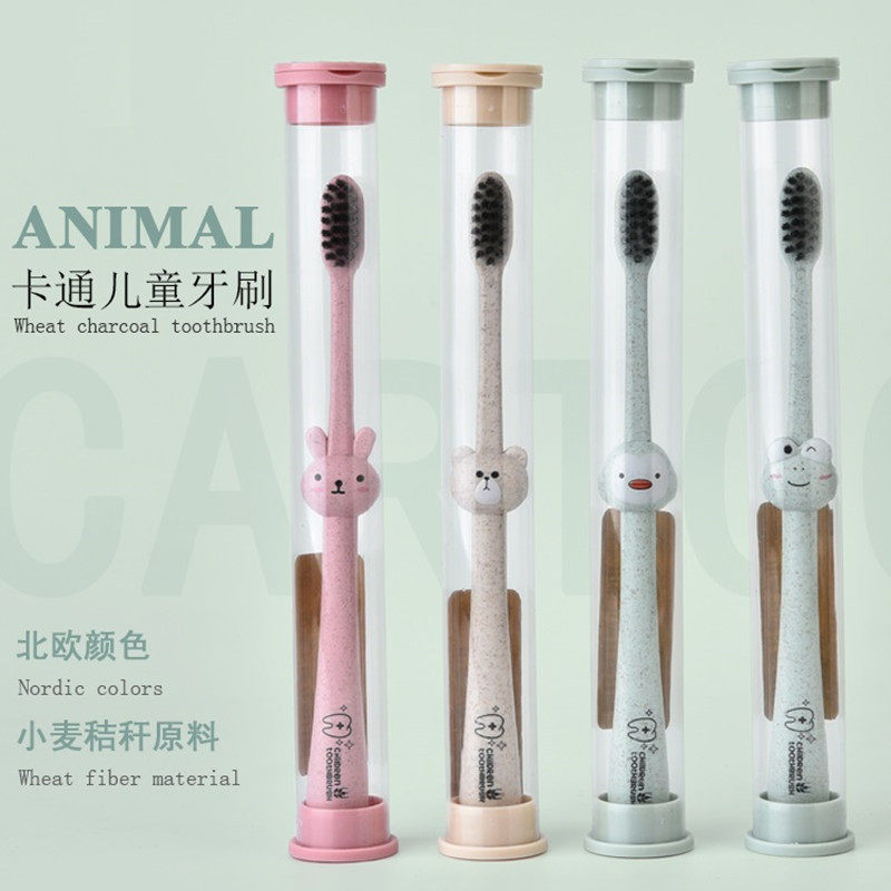 Wheat Straw Cartoon Toothbrush Soft Hair Children Toothbrush Cute Korea Bamboo Charcoal Filament Soft Hair Toothbrush Slit Brush Small Head