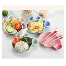 Food grade high temperature resistant wheat cutlery baby children anti-fall and burn-proof bowl Dinner Plate Spoon Fork Chopsticks Bowl Suit