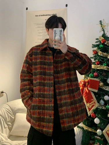 Ретро демисезонная куртка, шерстяное пальто, парная одежда для влюбленных, в американском стиле, оверсайз, изысканный стиль, увеличенная толщина