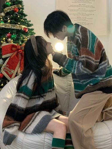 Ретро демисезонный трикотажный свитер подходит для мужчин и женщин для влюбленных, в американском стиле, оверсайз, свободный крой