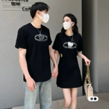 Летняя парная одежда для влюбленных, небольшая дизайнерская футболка с коротким рукавом, платье, юбка, тренд сезона, по фигуре