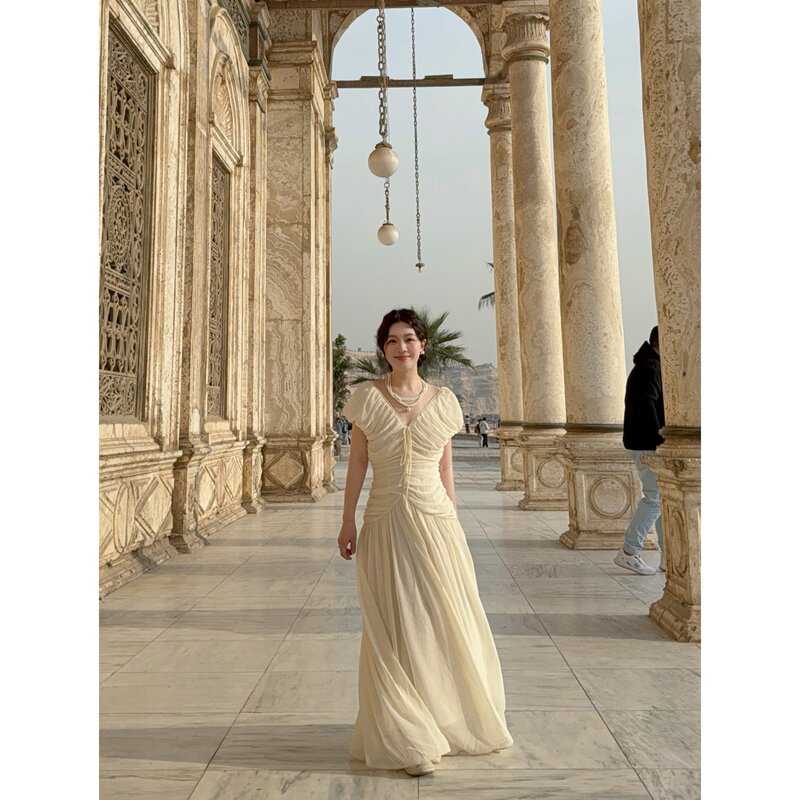 Shen Xiaosu Sj's Fugitive Princess French Court-Style Pleated Dress