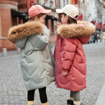 Childrens down jacket medium long girl 2021 new foreign atmosphere child thick girl winter dress female big child coat