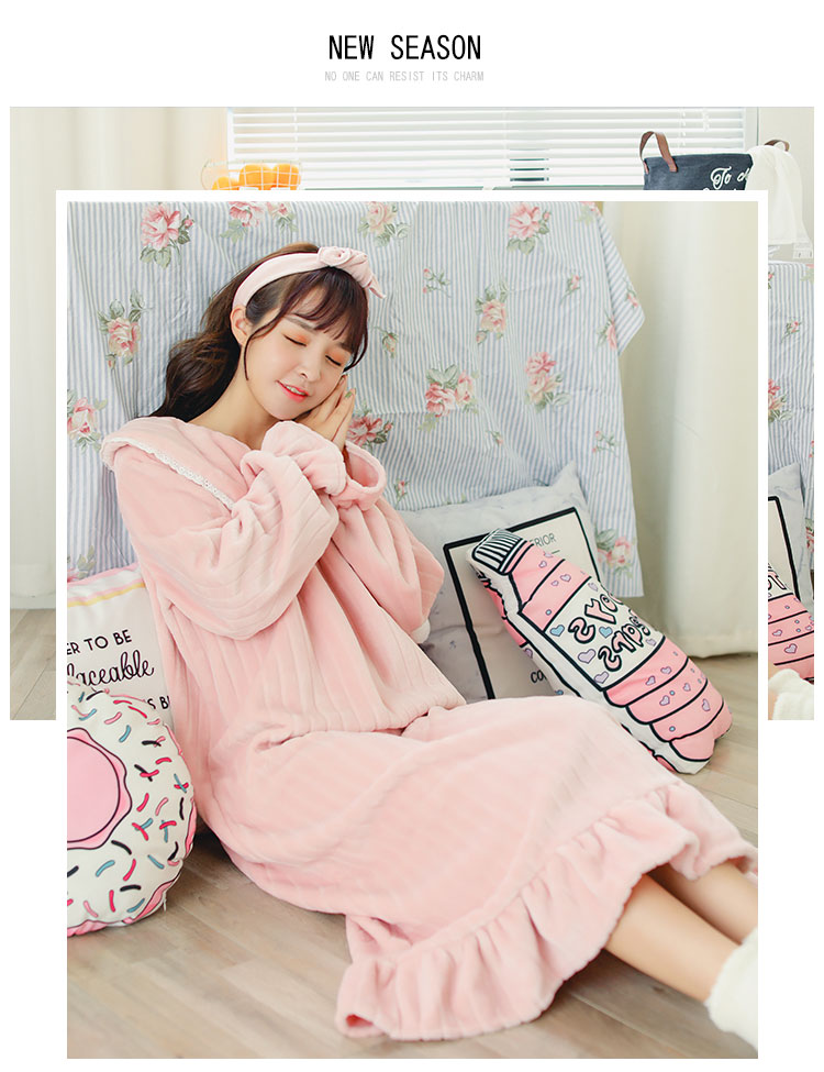 Mùa thu và mùa đông dễ thương san hô nhung váy ngủ nữ dày dài flannel đồ ngủ ấm áp phụ nữ mang thai áo choàng tắm phụ nữ áo ngủ đồ ngủ cặp