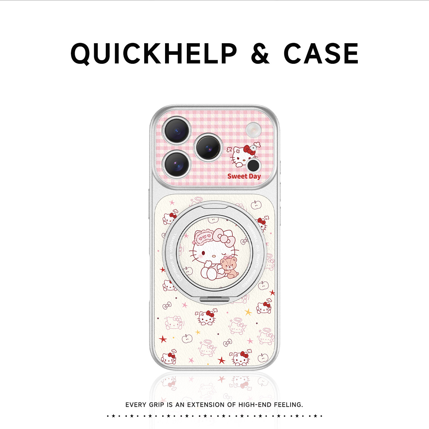 Super cute Hello Kitty Apple iPhone 17 phone case, iPhone 16 Pro, new 17 Pro Max magnetic strap stand, 15pm drop-proof protective case, 14mm lens full coverage, IP13 premium Air women's case.