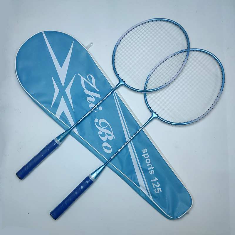 มุมมองเพิ่มเติมของสินค้า TH BE ALONE Double alloy badminton racket sle for beginners Professional game use home game party game Available in two colors pink, blue【65.5*20.5cm】【Commodities in Thailand, delivery within 3-5 days】