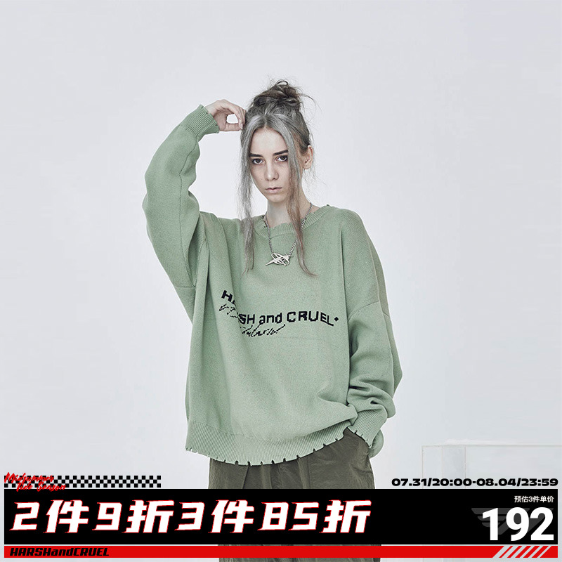 Harshandcruel Autumn Winter thickening pieces knitted to destroy sensory officer sweater men and women tide-sized loose