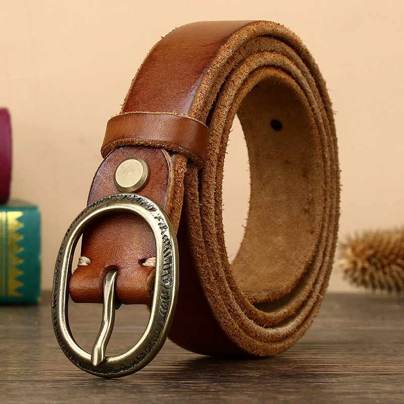 Thickened First-Layer Cowhide Leather Belt with Vintage Copper Buckle for Women, Fashionable and Versatile, Personalized Genuine Leather Jeans Belt