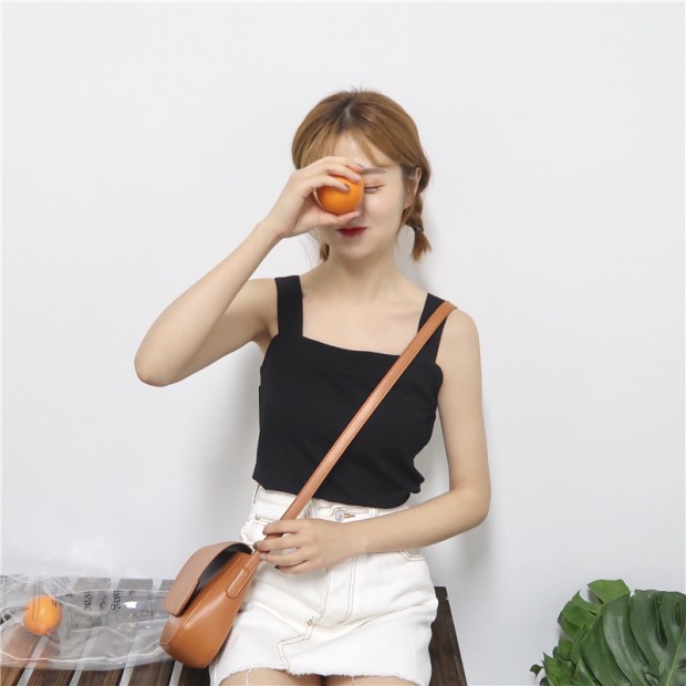 Mùa hè 2018 từ cổ vuông vuông áo yếm dày nữ rộng đeo vai đeo hoa hậu em gái ulzzang bên trong máy tim áo cổ đổ