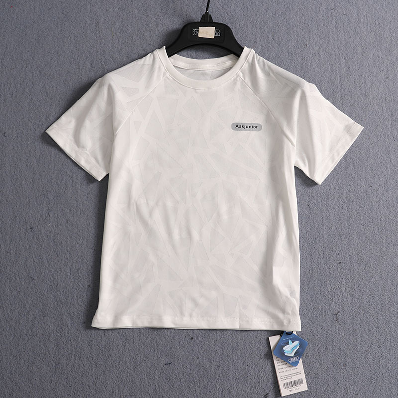 Summer Outdoor Kidsren's White Quick-Drying Short-Sleeved T-Shirt Round Neck Mesh Breathable Elastic Sports Casual T-Shirt C31