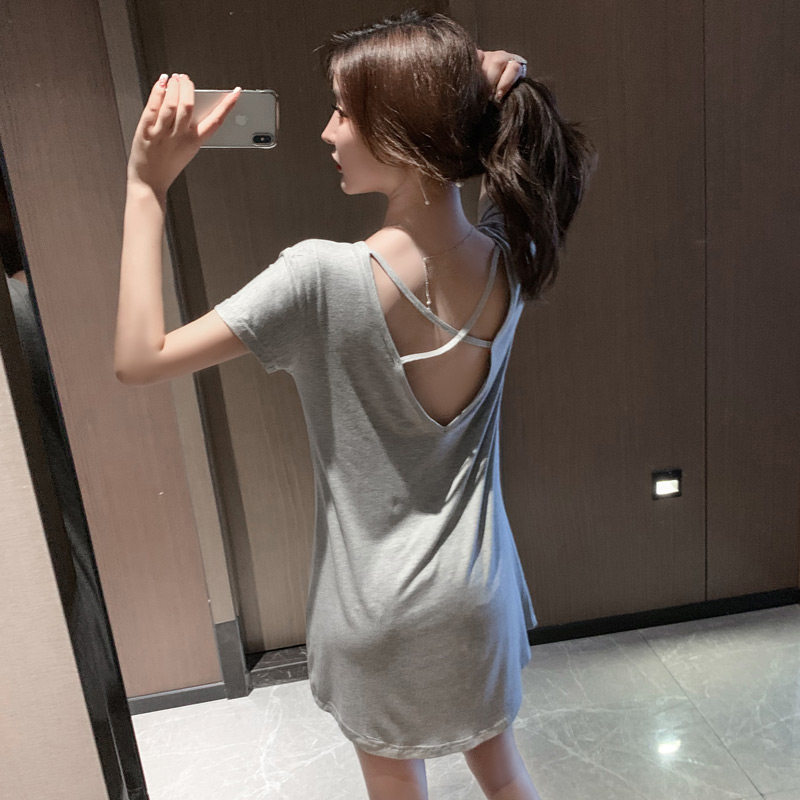 Short-sleeved nightdress women's summer modal cotton thin sexy backless pajamas large size loose pregnant women ice silk spring and autumn