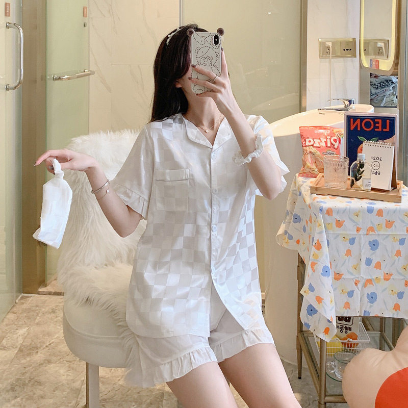 Летняя шелковая пижама, тонкие шорты, шелковый кардиган, комплект, короткий рукав, 2025 года 