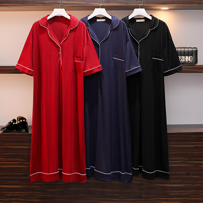 Nightdress women's summer short-sleeved thin section large size fat MM200 catties modal cotton pajamas pregnant women long version fat sister