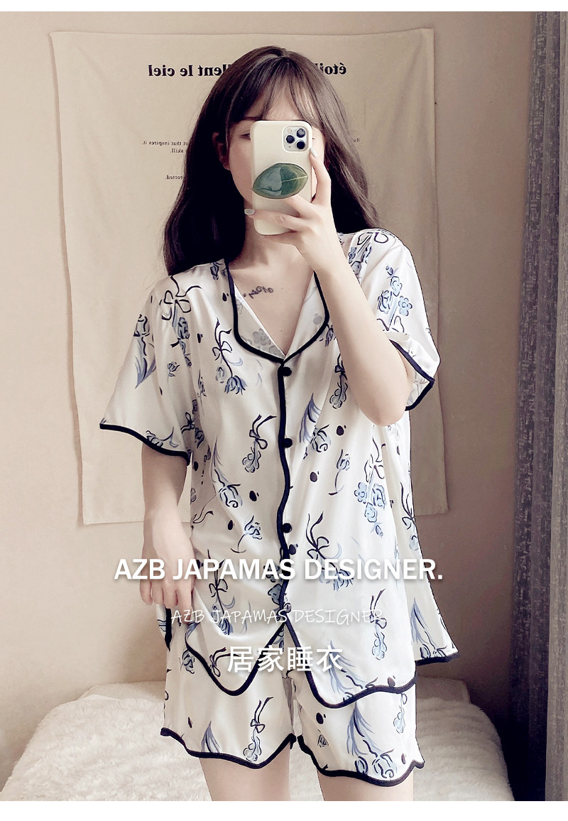 Летняя шелковая пижама, тонкие шорты, шелковый кардиган, комплект, короткий рукав, 2025 года 
