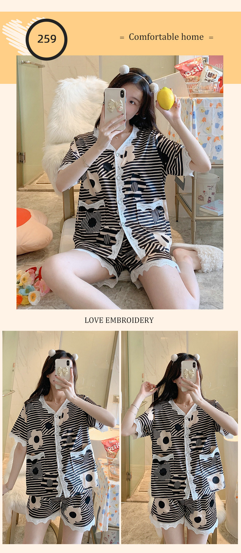 Летняя шелковая пижама, тонкие шорты, шелковый кардиган, комплект, короткий рукав, 2025 года 