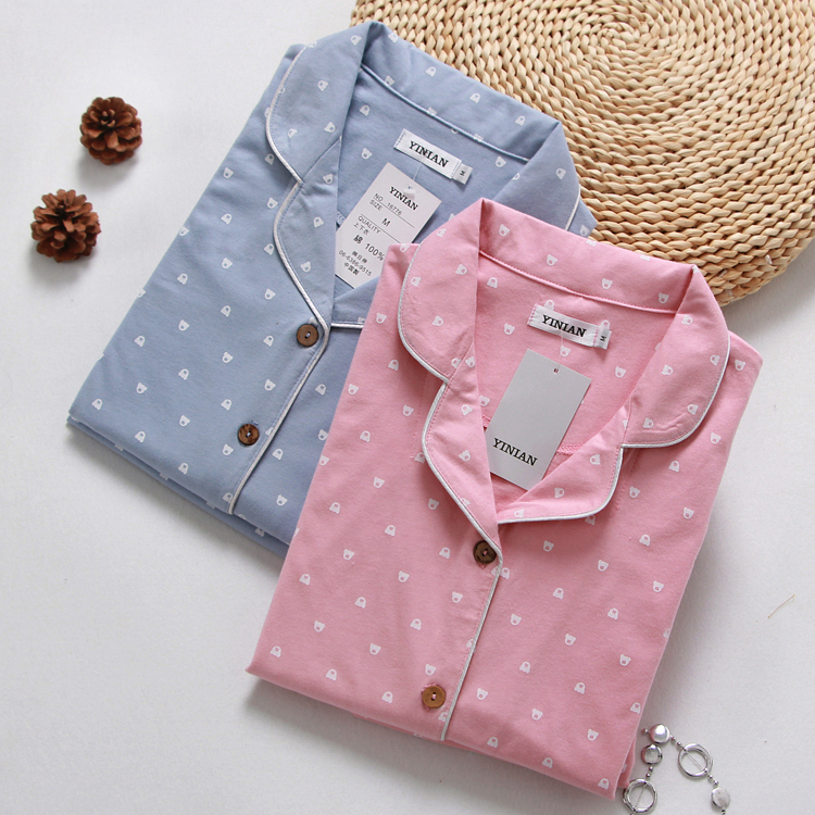 Mùa xuân và mùa thu đan bông nam phục vụ nhà phụ nữ cotton sống quần áo vài bộ đồ ngủ dài tay phù hợp với XL pijama ngắn tay