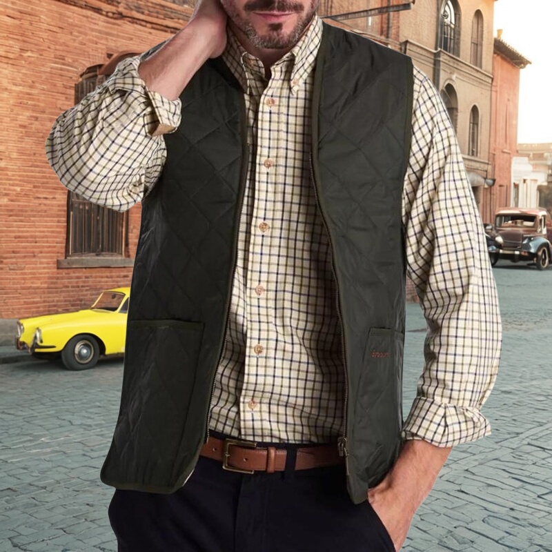 Vintage Quilted Cotton Vest for Men, Autumn and Winter Diamond-Patterned Padded Outdoor Base Layer V-Neck Waxed Jacket Inner Vest Trendy Vintage Quilted Cotton Vest for Men, Autumn and Winter Diamond-Patterned Padded Outdoor Base Layer V-Neck Waxed Jacket Inner Vest Trendy