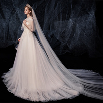 Fan-style light wedding dress 2022 new brides with one straight shoulder high waist pregnant woman covered with coarse arms small children out of the door yarn trailing