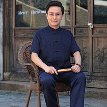Tang suit male mulberry silk mom and dad couple short sleeve suit Chinese style large size grandparents birthday clothes summer