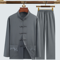 Tang suit male middle-aged father linen long sleeve suit Chinese style Ice Silk thin old man grandfather Hanfu spring and autumn