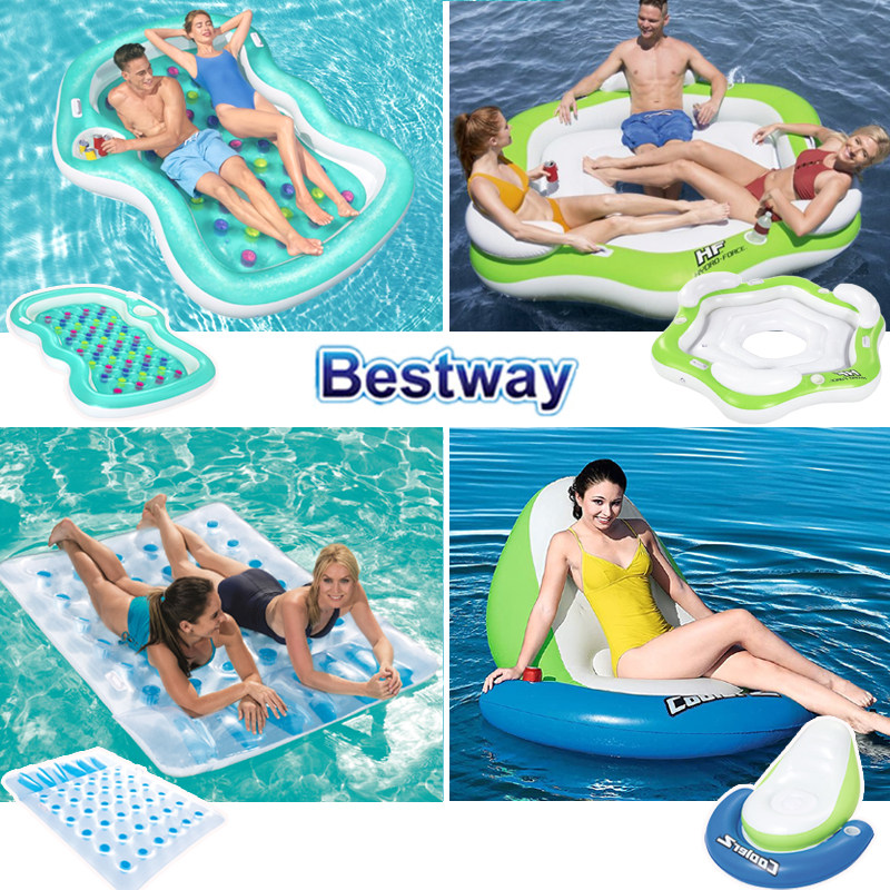 Bestway swimming single double inflatable floating bed multiplayer water lying chair floating exhaust cushion floating plate water drift chair