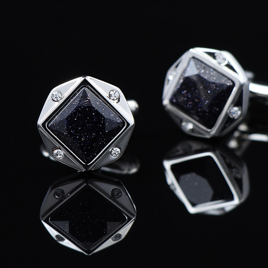 Agate Cufflinks for Men, French Shirt Cuff Studs, High-End Business Suit Cuff Studs, Light Luxury White Stone Cat's Eye Stone Gift Box