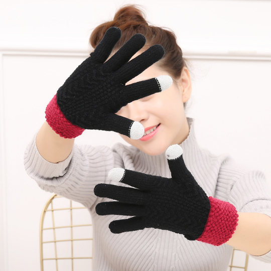 Winter Thickened Warm Knitted Gloves for Men and Women, Fleece-Lined, Winter Faux Cashmere, Cute Touch Screen Cycling Gloves St302