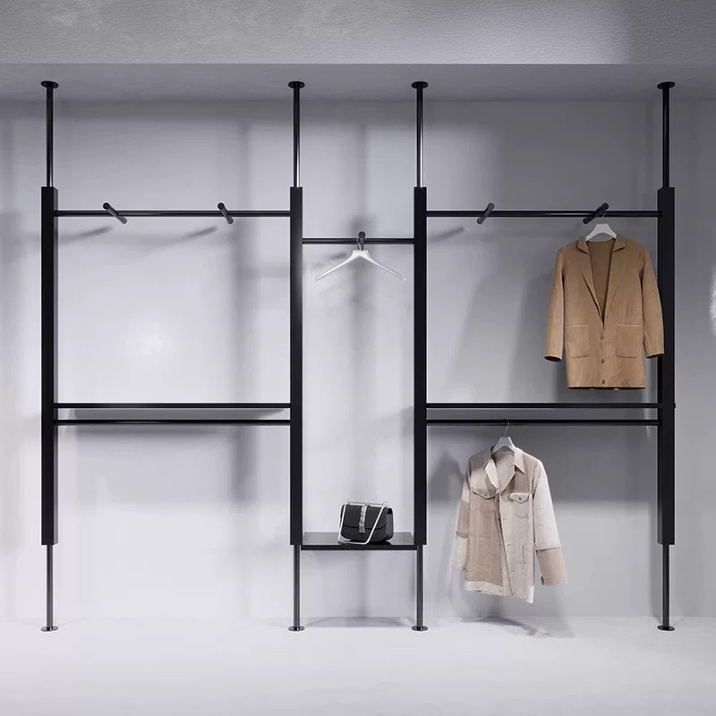 Men's Clothing Store Display Rack, Wall-Mounted Iron Art Floor-To-Ceiling Clothing Rack, Specialized Display Rack for Men's and Women's Clothing Stores