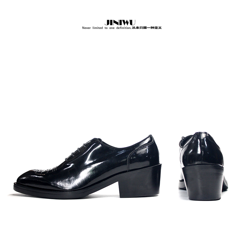 Jiniwu Wu Ni Ji 2025 Men's High-Heeled Shoes, Niche Lace-Up Oxford Height-Increasing Men's Shoes, Pointed-Toe Formal Leather Shoes
