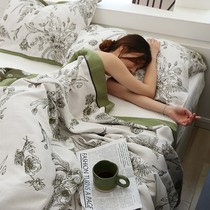 Nordic air conditioning quilt summer cotton four-layer gauze towel quilt pure cotton sofa blanket blanket summer thin throw blanket TZ