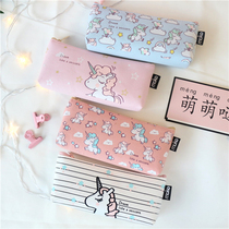 South Korea Teenage Girl Hearts Unicorn Canvas Pen Bag Students Little Fresher Cute Cartoon Stationery Bag Makeup Containing Bag