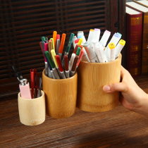 Multi-functional large capacity bamboo pen holder set round creative pen holder Chinese style business office office ornaments